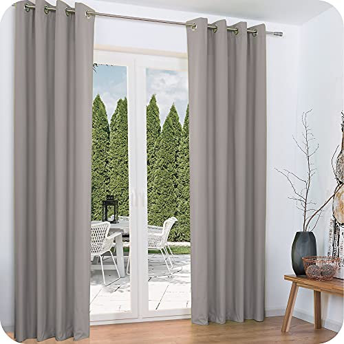 Beautissu 2er Set Thermovorhang Gardine 140x245 cm Grau – Ösen Thermogardine Set – Ösenvorhang isolierend Kälte- & Hitzeschutz – Vorhang verdunkelnd Wohnzimmer, Schlafzimmer – Amelie to