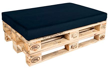 TexDeko BeSmart Palettenkissen 120x80x12cm mit Abperleffekt Palettenauflage Samt-Stoff Bezug mit Reißverschluss waschbar für Palettenpolster (Blau)