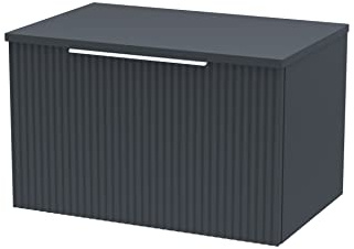 Hudson Reed DFF1494W Fluted Modern Bathroom Wall Hung 1 Drawer Vanity Unit with Colour Match Worktop, 600mm, Soft Black