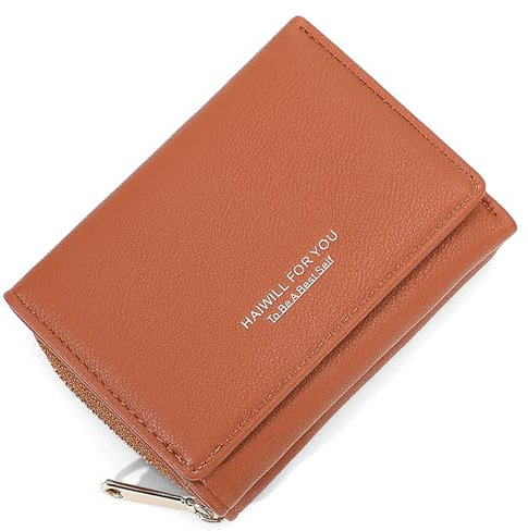 HAIWILL Mini Geldbörse Damen Leder Kleines Portemonnaie Gross Kapazität Geldbeutel Geldtasche Damengeldbörsen Viele Fächer (Braun)