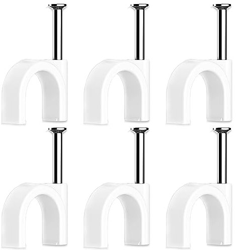 60 Pièces Cavalier Cable Electrique,Fixation Cable Electrique,Attache Fil Electrique,Attache Cable Mural,Clips de Cable,avec Clou en Acier,pour Fixation de Câble,Blanc (10mm)