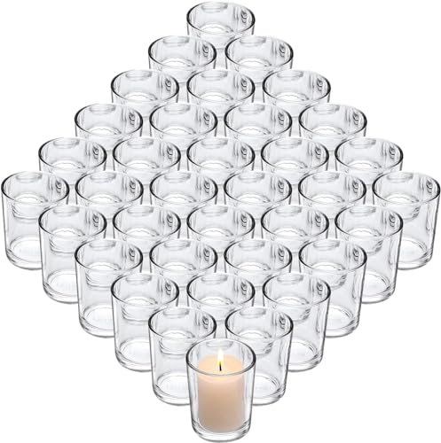 36 Pcs Glass Votive Candle Holders Bulk, Clear Tealight Candle Holder for Festival Decor/Wedding Propose Parties Holiday and Home Decor