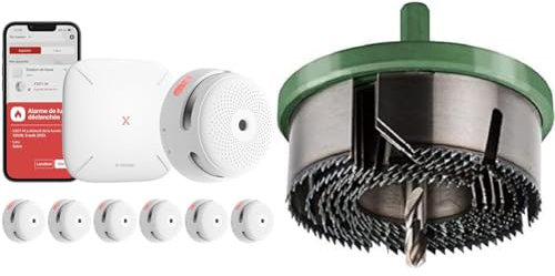 Detector de Humo X-Sense XS01-M ProConnected con estación Base SBS50, certificación TÜV y Sierra Perforadora de Anillos múltiples kwb AKKU-Top