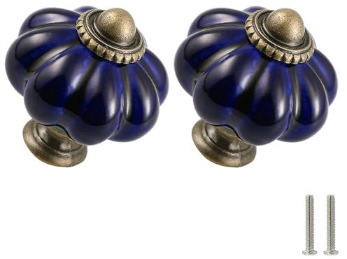 Zernmiarder Navy Blue Pumpkin Knobs 2 Pack Ceramic Cabinet Knobs Vintage Drawer Pulls - Antique Dresser Pulls with Screws for Closet Drawer Cupboard Cabinet and DIY Home Project
