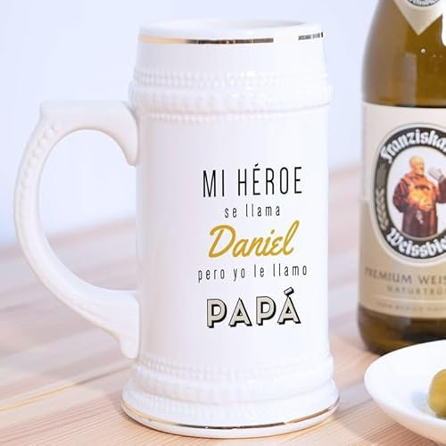 Wanapix | Jarra Cerveza Personalizada | Jarra Cerveza Alemana | Cerámica | 580 ml | Apta Lavavajillas | Regalo Original | Papá héroe