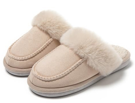 JOMIX Gefüttert Damen-Hausschuhe Winter Plüsch Pantoffeln Lammfell Slippers Warme Slides Rutschfeste Puschen Indoorschuhe (Beige, 41 EU, MD9653)