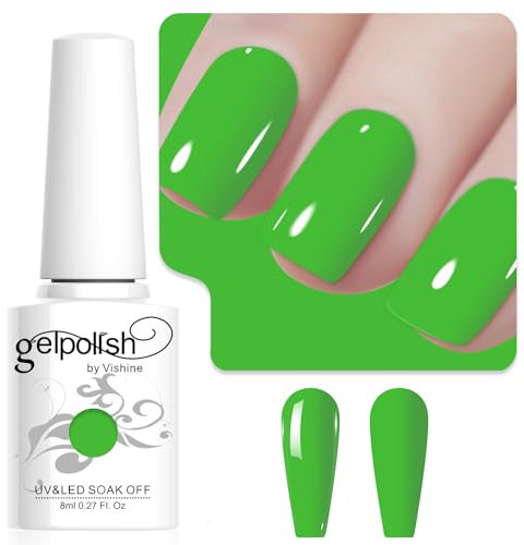 Vishine Leaf Green Gel Nail Polish, 8ml High Gloss Soak Off U V Gel Nail Polish for French Nail Manicure Salon DIY L232