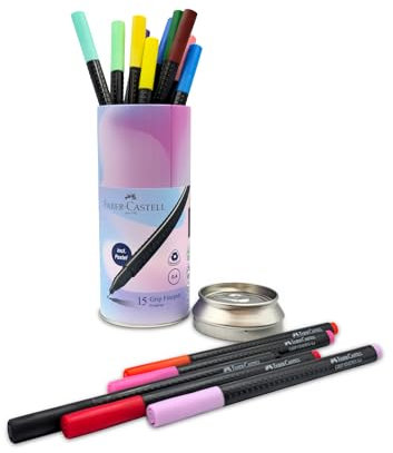 FABER-CASTELL 151617 - Grip Finepen, Fineliner mit metallgefasster Faserspitze 0.4 mm, 15 Fasermaler in Promotion Dose
