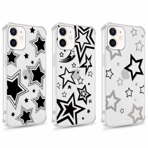 Kueqeay 3 Stück Handyhülle Durchsichtige für iPhone 11 6,1 Hülle, Aesthetic Stern Muster Schutzhülle Ultra Weich Silikon Dünn PC Rückseite Kratzfest Case Stoßfest Bumper Cover, 09
