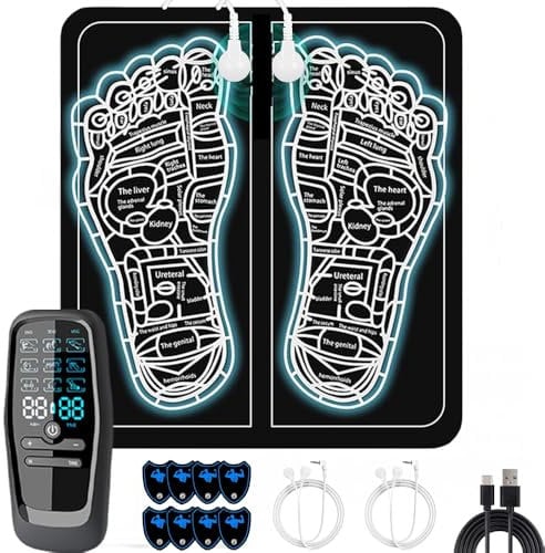 EMS Fussmassagegerät, Elektrisches Fußmassagegerät mit 9 Modi & 30 Einstellbare Frequenzen, Neu Tragbares EMS & TENS Fussmassagegerät für die Durchblutung Muskelschmerzen Linderung