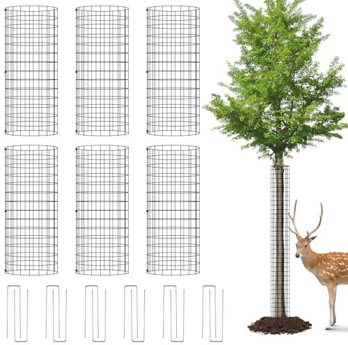FELISTORY 6 Pack Tree Trunk Protector Guards, Iron Wire Mesh with Zip Ties & Stakes, Black, Rectangular, Square, Tree Guard