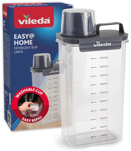 Vileda Waschmittelbox 2300ml grau - Praktische Aufbewahrungsbox für Waschpulver & Flüssigwaschmittel - Inklusive Messbecher für präzises Dosieren - Luftdichte & Platzsparende Waschpulverbox