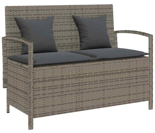 vidaXL Gartenbank mit Stauraum und Kissen Grau Poly Rattan, Gartenbank, Parkbank, Outdoor-Bank, Sitzbank, Terrassenbank, Außenbank, Gartenmöbel