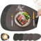 HELI MIAO 6er Set Tischset aus Leder-Imitat，Platzsets abwaschbar und wasserdicht，Platzdeckchen Lederoptik mit Untersetzer,Tischuntersetzer Doppelseitigen rutschfest(Oval,Dunkelbraun+Schwarz)