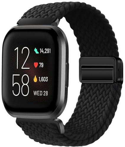Issinlky Bracelet tressé nylon pour Fitbit Versa 2/Fitbit Versa/Lite Smartwatch, bracelet élastique pour Femmes Hommes
