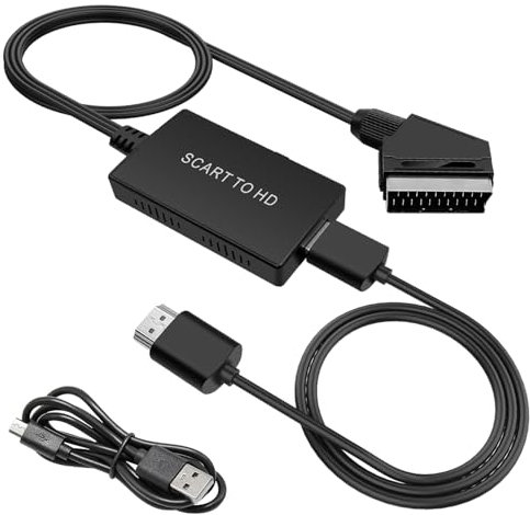Hoembpn Scart to HDMI Converter with 720P/1080P Switch Video Audio Converter Adapter Scart Lead to HDMI Cable for VHS DVD Player STB Xbox PS2 PS3 to TV
