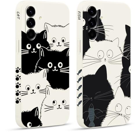 Pnakqil 2 stück Handyhülle für Samsung Galaxy A56 6,7, Hülle Katze Fisch Muster Aesthetic Interessant Design süß Ästhetik Schön Mädchen Kameraschutz Stoßfeste Case Silikon Schutzhülle Tasche
