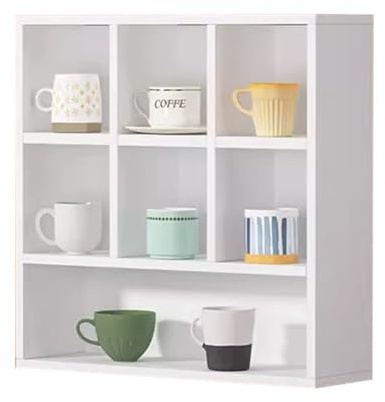 White Coffee Mug Display Rack Freestanding or Wall Mounted Collectibles Shelf Shot Glasses Display Case Small Item Storage Unit 45x17x45cm