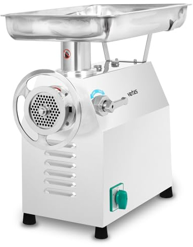 VERTES Hachoir à viande, Hachoir électrique, acier inoxydable, 1500W, 320 kg/h, Taille 32, Professionnel pour la restauration, 2 bacs de remplissage, 4 disques perforés, 2 couteaux, poussoir