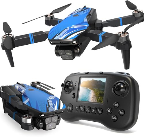 Drone avec Caméra pour Adultes, Écran LCD Télécommande FPV Vidéo Mini Drone Moteur Brushless, Évitement d'obstacles à 270° Figures 3D, RC Quadricoptère Pliable pour Débutants Carte SD jusqu’à 32 Go
