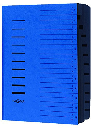 Pagna 24122-02 Ordnungsmappe 12-teilig Pressspan, Eckspanngummi, schwarzes Griffregister Aufdruck 1-12/A-Z auf dem Deckel, blau