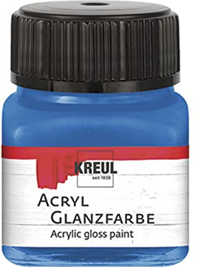 KREUL 79234 - Acryl Glanzfarbe, 20 ml Glas in blau, glänzend-glatte Acrylfarbe zum Anmalen und Basteln, auf Wasserbasis, speichelecht, schnelltrocknend und deckend