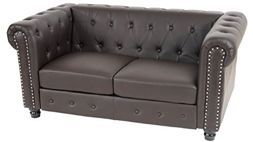 Mendler Luxus 2er Sofa Loungesofa Couch Chesterfield Kunstleder 160cm - runde Füße, braun