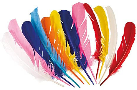 Boland 44135 - Indianer Federn farbig sortiert, 12-teiliges Set zum Basteln oder Dekorieren, DIY - Do ist yourself, Party Deko, Geburtstag, Kinderparty