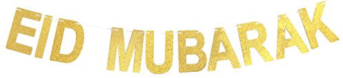 Andgo EID MUBARAK Banner Gold Glitter EID Festival Bunting Garland Islamic Ramadan Decoration