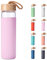 Yomious 20 Oz Borosilicate Glass Water Bottle with Bamboo Lid and Silicone Sleeve – Reusable BPA Free Drinking Bottle with Lids - Cute Bottle for Women - Glass Shaker Bottle (Lavender Pink)