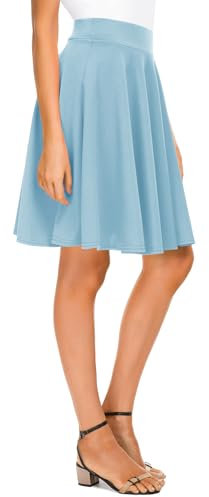 Urban GoCo Donna Moda Svasata Mini Gonna da Pattinatrice Versatile Elastica Solida Colore Gonna (XL, Blu Chiaro-Lungo)