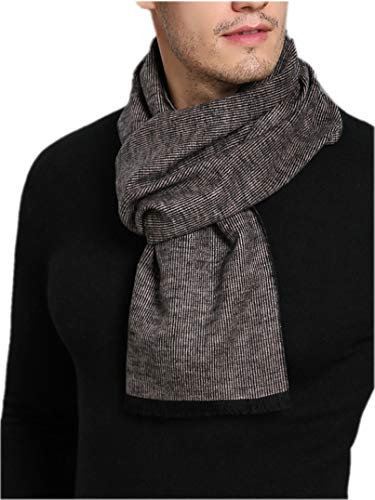 Prettystern longue Écharpe Epaisse Homme en Velour de Soie Chaude comme la laine noir et beige ZS15