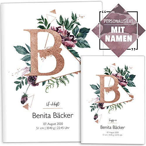 OLGS U-Heft und Impfpasshülle Set individualisiert Buchstabe Untersuchungsheft Hülle & Impfpasshülle schöne Geschenkidee personalisierbar mit Namen, Geburtsdatum (Uhefthüllen, personalisiert, 15)