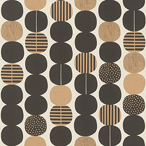 Rasch Tapeten 539738 aus der Kollektion Amazing-Grafische Vliestapete mit Kreisen in Schwarz und Gold auf Hintergrund in Creme-Weiß mit leichter Struktur – 10,05m x 53cm (L x B) Tapete