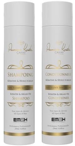 Premium Keratin Caviar Kit Shampoing & Soin Démêlant à la Kératine Sans Sulfate et Sans Sodium – 2 x 250ml