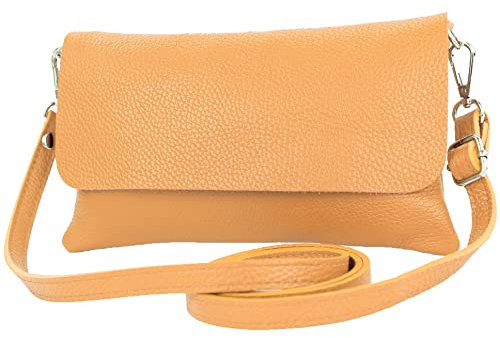 modamoda de T226 Damen Leder Clutch Umhängetasche Abendtasche Small handmade in Italy, Farbe:Camel
