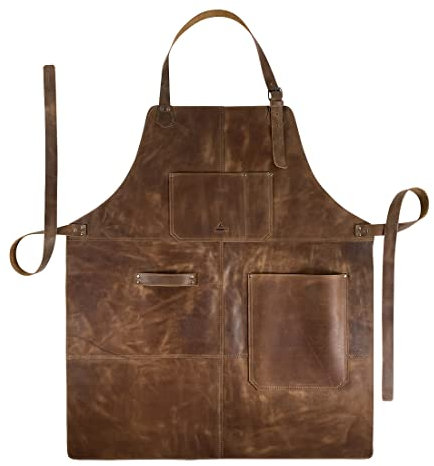 Cast Leather Co., Grillschürze handgefertigt aus Vollnarbenleder,Schutzhülle für Kochen & Grillen,Küche, Lebensmittelzubehör,langlebig, hitzebeständig,Bourbon Braun, Bourbon Brown, Einheitsgröße