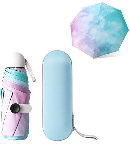 Reise Regenschirm,Taschenschirm,Kompakter Regenschirm Winddicht Stark,8 Rippen Faltbarer Mini Regenschirm mit Kapselhülle,Sonne UV Schutz Regenschirm,Regenbogen Regenschirm Sturmfest für Herren Damen