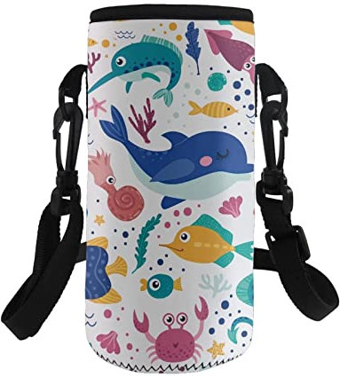 COEQINE Porte-bouteille en néoprène portable avec bandoulière réglable, avec motif animal mignon pour enfants et adultes, sac à bouteilles en acier inoxydable ou en plastique