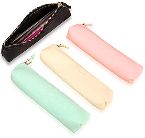 iSuperb 4PK Federmäppchen Leder Klein Schwarz Mäppchen Schlamppermäppchen Mädchen Stifte Etui Grün Unisex Federtasche Pink PU Leather Pencil Case für Schule & Büro Geschenk