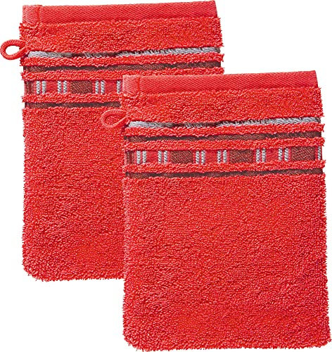 Erwin Müller Waschhandschuh, Waschlappen 2er-Pack - Achern - 500g/m² - schnell trocknend, extra saugstark - Größe 16x21 cm rot