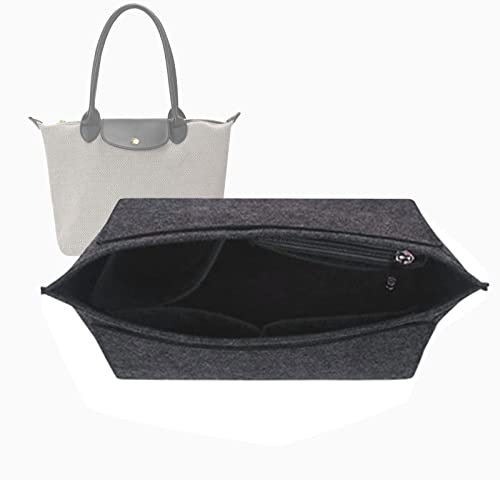 Lckaey Tragetasche Organizer Einsatz für Longchamp le pliage große Tragetasche Filz Geldbörse Reißverschluss Tasche Organizer 1028 dunkelgrau M/32,5 x 12,4 x 19,8 cm AG