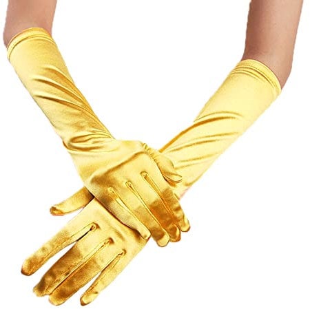 Classic Women's Gloves, Medium Long, Elastic Elegant 1920s Style Evening Gloves, Satin Gloves, Gothic Opera Festival Party Wedding Bridal Gloves for Festive Fancy Dress Costumes Carnival, Yellow