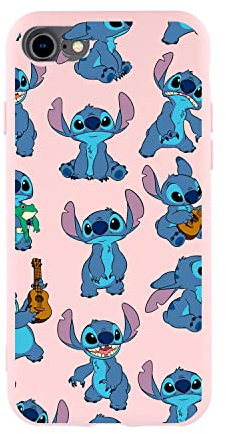 iPhone 7-8 Case - SE - SE 2022 Official Lilo & Stitch Pattern Liquid Silicone Pink to Protect Your Mobile. Choose the Case Type You Like Best with Official Disney License