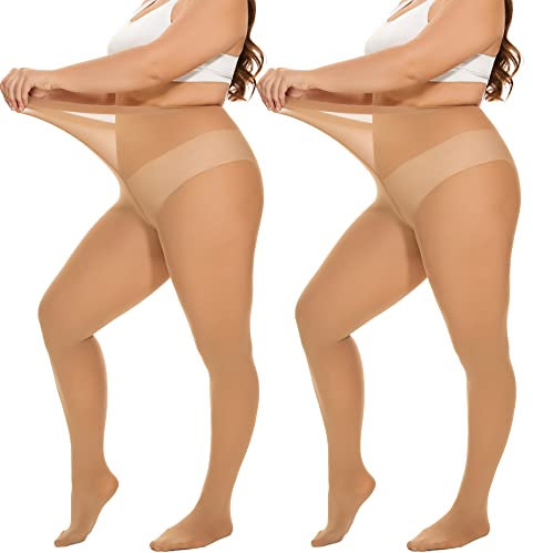 DUCMODA Grande Medias para Mujer Plus Size Cintura Alta 10 Colores Semi Opaque Curvy Tights for Women 2 doble Tono de Piel 4XL