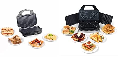 Salter EK2143FOUR XL 4-in-1 Snack Maker, Interchangeable Non-Stick Cooking Plates, Electric Omelette Cooker, Waffle Iron & EK2143 Deep Fill 3-in-1 Snack Maker, Interchangeable Non-Stick Cooking