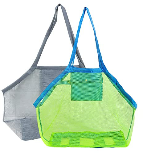 Amfrpar 2 Stück Netztasche Sandspielzeug Tasche Groß Netz Strandtasche Faltbar Wiederverwendbar Mesh Beach Bag Aufräumsack für Strand Wasserspielzeug Familie Urlaub