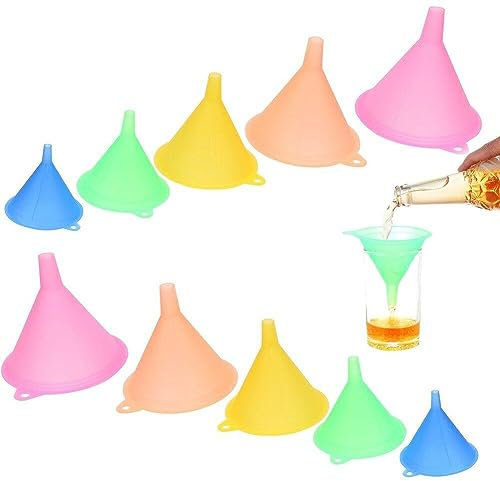 Plastic Funnel Set, 10 Pcs Multipurpose Funnels Wide Mouth Funnel, Rainbow Colours Kitchen Funnel Set for a Variety of Bottles, Cans