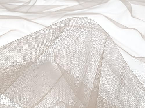 Tüll Stoff Meterware - 160 cm Breite - quer-elastischer, weicher Tüllstoff - Uni Deko Stoff (Hellbraun)