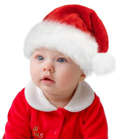 TLarder Santa Hats for Adults: Christmas Hats Adult Luxury Velvet Holiday Hat - Plush Xmas Santa Claus Outfit Hat for New Year Festive Party Gifts (Baby)